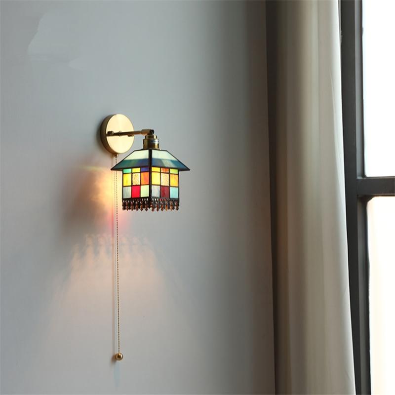 

Children's Room Stained Glass Pull Wire Wall Lamps Bedroom Bedside Art Decoration Lighting Corridor Aisle Staircase Wall Lights