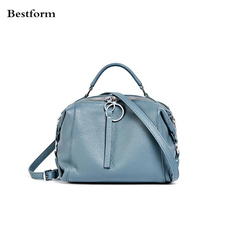 

High-end Genuine Leather Women Shoulder Bag Double Straps Fashion Lady Boston Bag, Black