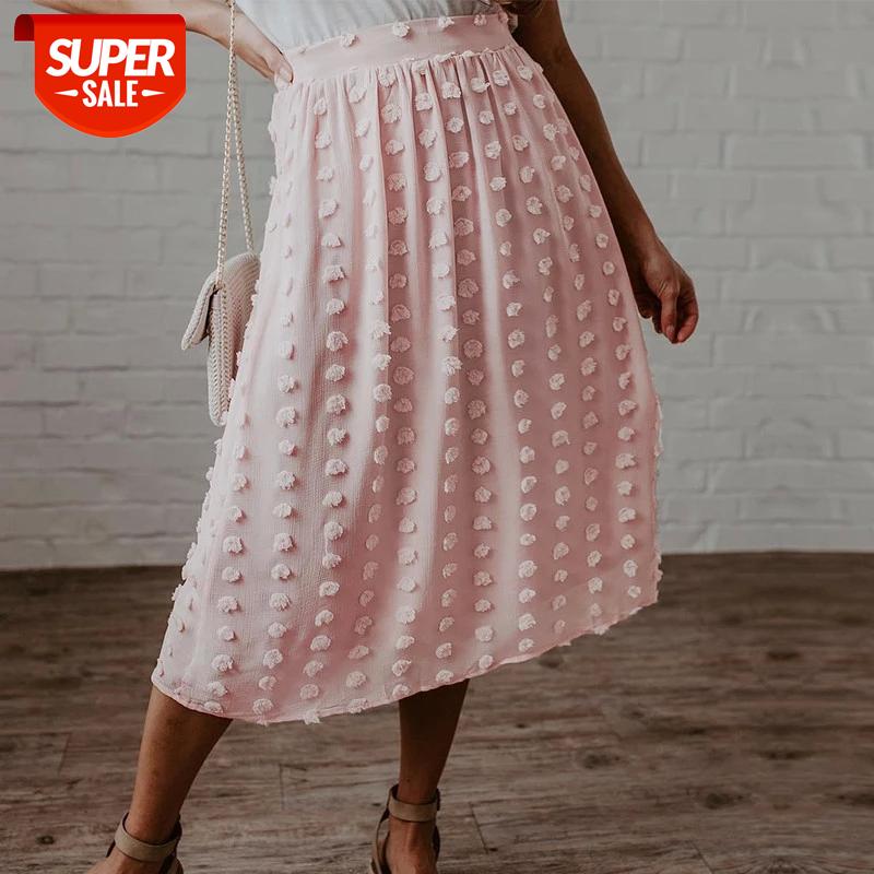 

2020 New Summer Solid A-line Skirt Women Casual High Waist Mid Calf Skirt #a098, White;black