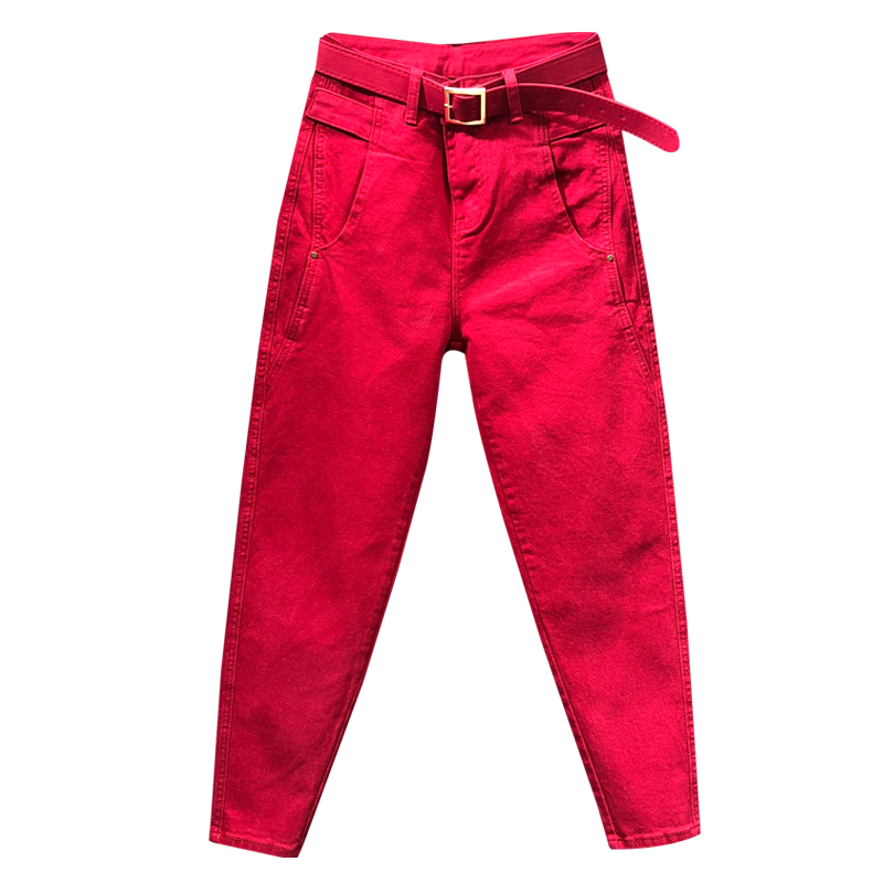 

2021 New Women White Denim Pants Summer Spring Solid Color Stretch Hallen Casua Loose Ladies Plus Size Capris Jeans Red Black Y359 33dh