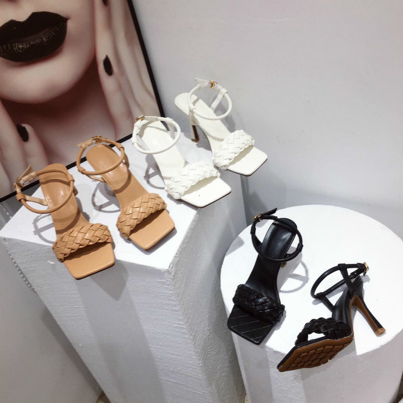 

2021 European and American Foreign Trade New All-match Fashion Thin Heels High Women's Sandals Big Size 97PB, Apricot