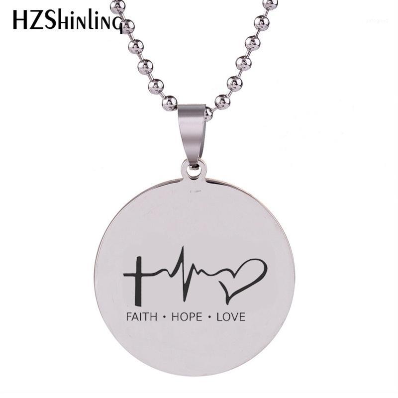

Chains 2021 Faith Hope Love Lifeline Pendant Hand Craft Stainless Steel Necklace Art Round Jewelry Ball Chain For Men HZ71