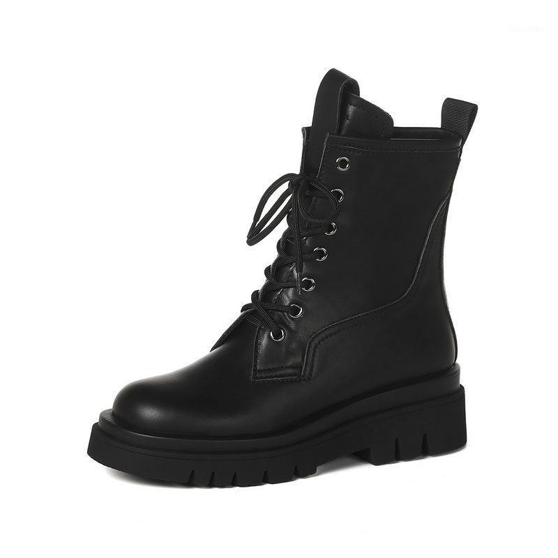 

Genuine Leather Chunky Heels ladies ankle boots Fashion Cross Tied Platform Women Winter Boots Women Party Casual Shoes Woman1, Beige