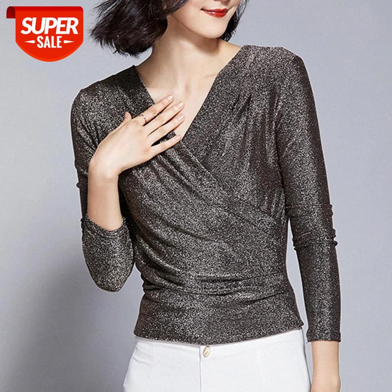 

Plus Size Womens Tops and Blouses Autumn Long Sleeve V-Neck Sexy Pullover Women Shirts Slim Solid Women Blouses Tops Mujer 2920 #oa9p, White