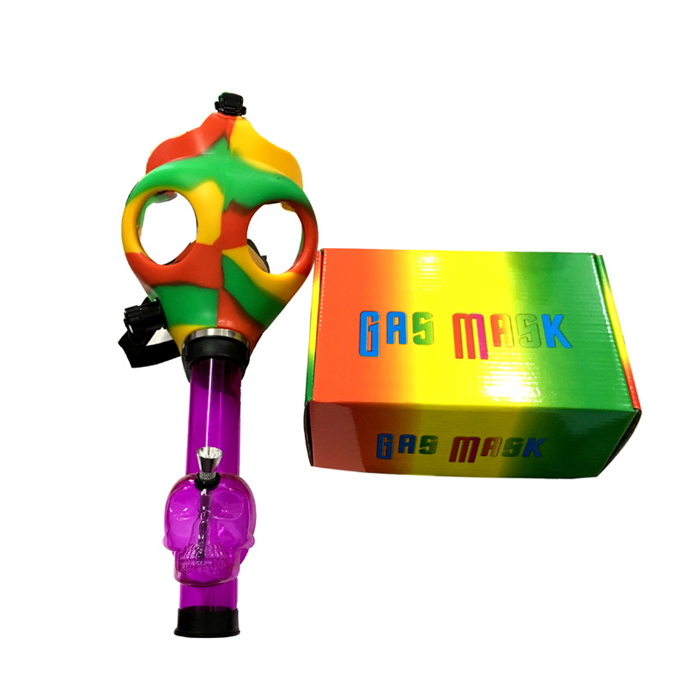 

Wholesale Gas Mask Bong Both Glow in the Dark Water Shisha Acrylic Smoking Pipe Sillicone Mask Hookah Tobacco Tubes Free Shipping FY2374