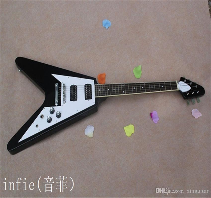 

Free Shipping 2021 New Arrival High Quality Custom black Flying V shaped 6 strings Electric Guitar In Stock