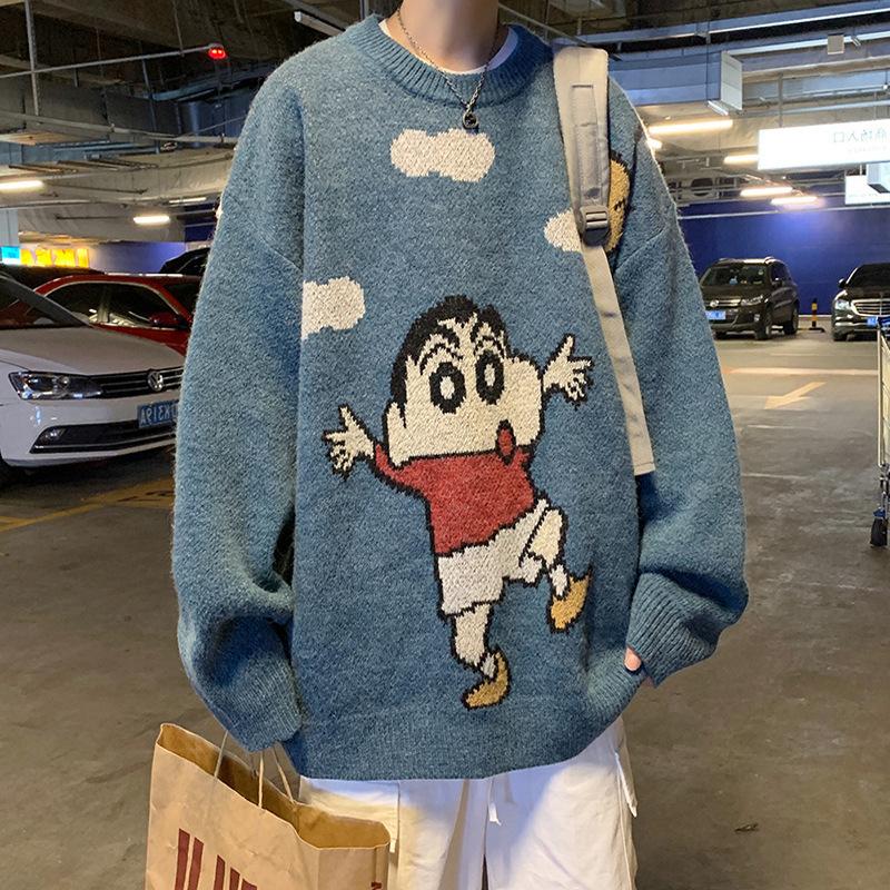 

Sweater Men Harajuku Gengar Hip Hop Streetwear Cartoon Men Clothing Pullover O-neck Oversize Fashion Casual Couple Male Sweaters, Black