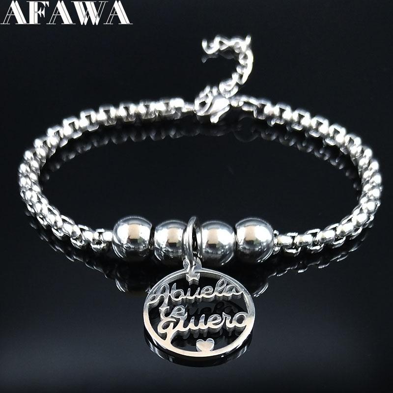 

Link, Chain 2021 Family Grandmother Stainless Steel Bracelets For Women Bead Silver Color Bracelet Bangle Jewelry Pulseras Mujer B18392