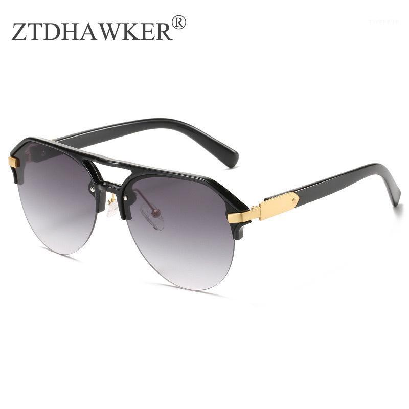 

New Half Frame Metal Double Beam Sunglasses Men and Women Wild Big Frame Ocean Film Spectacles1