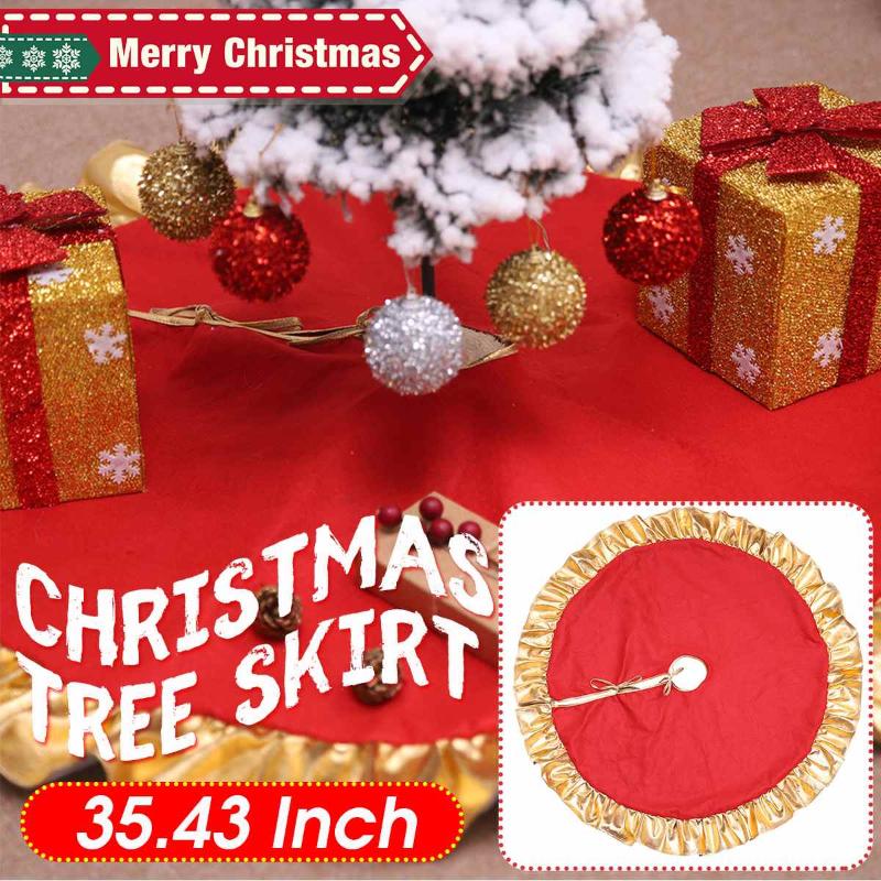 

90cm Red Gold Christmas Tree Skirt New Year Home Decoration Round Christmas Tree Skirts Decoration Decorations