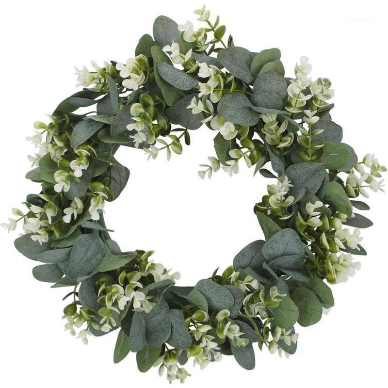 

Simulation Eucalyptus Wreath with Flowers Suitable for Front Door Wall Holiday Fireplace Window Decoration1, Green