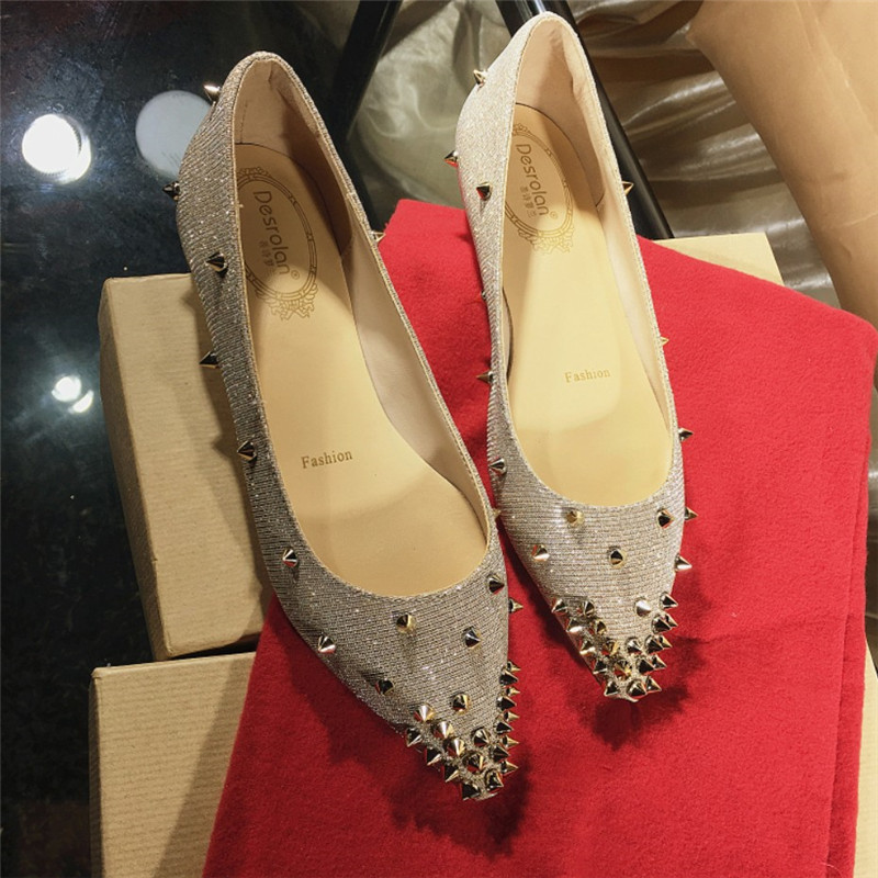 

Sending the Free of Fashion Casual Designer Gold Glitter Studded Spikes Flats Point Loafer-er Bride's Wedding Shoes 7su4, 38