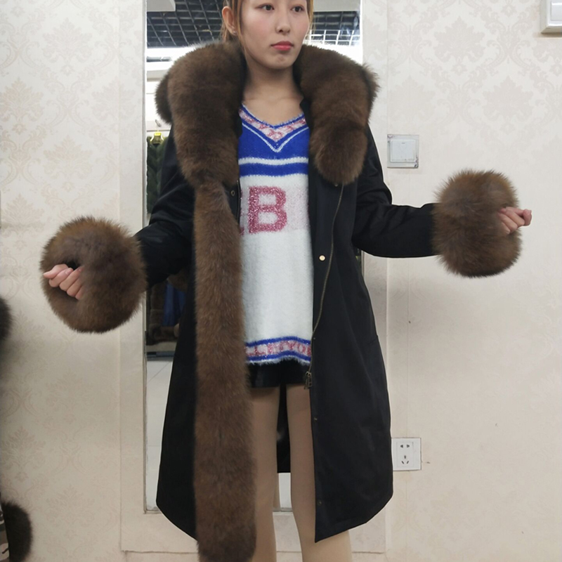 

Parka Real Women Mink Lining Jacket with Collar From the Fox Skin Coating Detachable Outerwear Female Xgc2, The picture