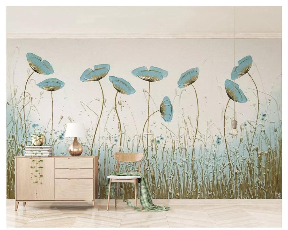 

Diantu Classic papel de parede 3d wallpaper simple painting mint green flowers Nordic style TV background wall paper tapety, Fiber canvas