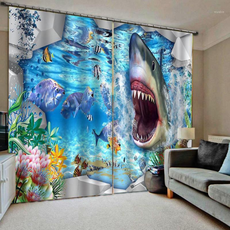 

Blue ocean dolphin curtains blackout curtain 3D Window Curtain Foggy forest Luxury Blackout Living Room office Bedroom1, As pic