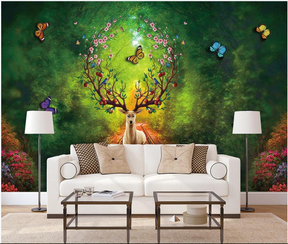 

3d wallpaper custom photo mural European forest landscape painting butterfly fawn decor 3d wall murals wallpaper for living room in rolls, Non-woven wallpaper