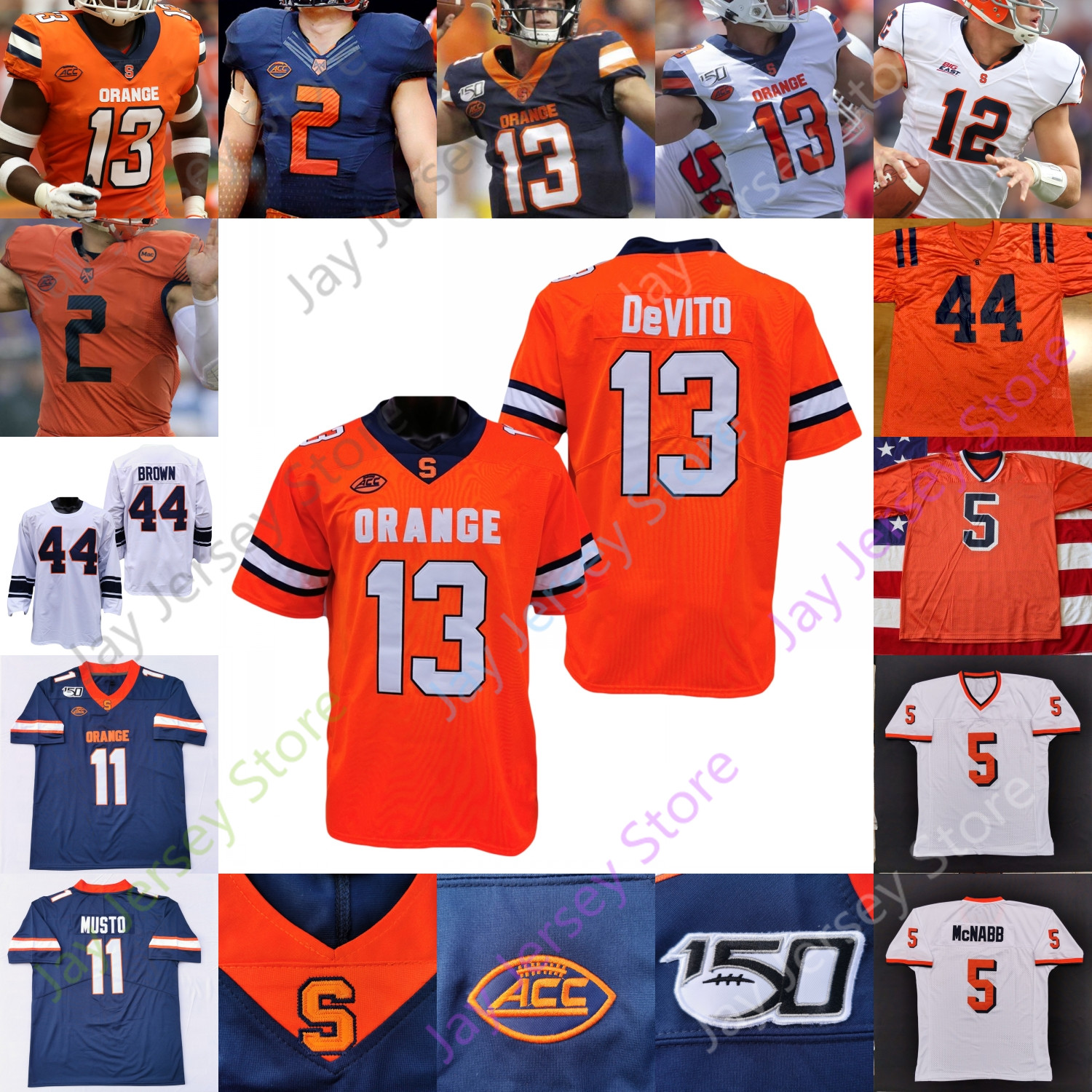 

Syracuse Orange Football Jersey NCAA College Donovan McNabb DeVito Moe Neal Trishton Jackson Brandon Berry Black Harris Adams Riley Williams, Black;red