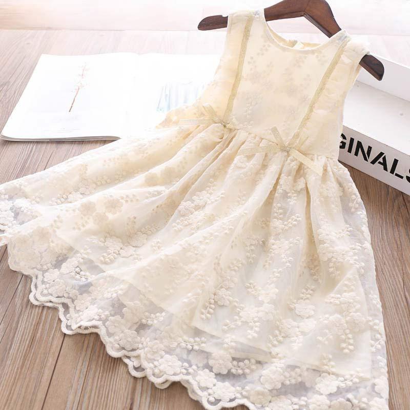 

Girls Dress Summer Children's Solid-Color Embroidery Flowers Dress Girl Princess Dresses Bow Vestidos Wedding Clothes1, Ah1018 beige