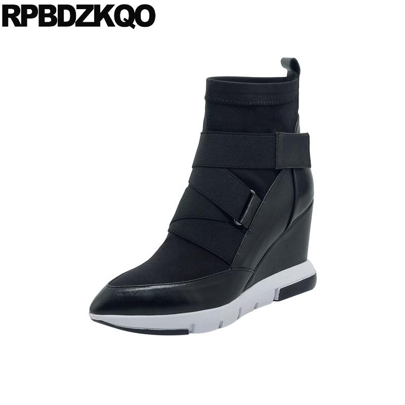 

Stretch Fall 2020 Fur Autumn Shoes Wedge Black High Heel Ankle Pointed Toe Brand Women Winter Boots Genuine Leather Casual Short