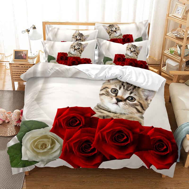 

Hot 3D Comforter Bedding Set Animal Flower Photos Cat Queen  Full Single Duvet Cover Set Pillowcase Home Textiles Luxury