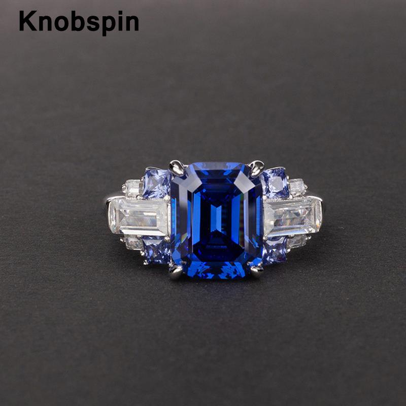 

Cluster Rings Knobspin 100% 925 Sterling Silver Rectangular Chamfer 8*10mm High Carbon Diamond Wedding For Women Party Fine Jewelry