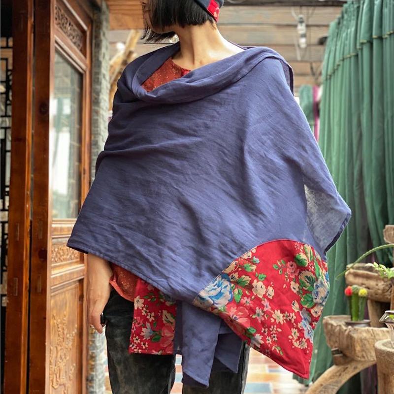 

Johnature Women Patchwork Vintage Wraps Flower Loose 2020 Winter New Poncho Scarves Feminine Cotton Women Wraps