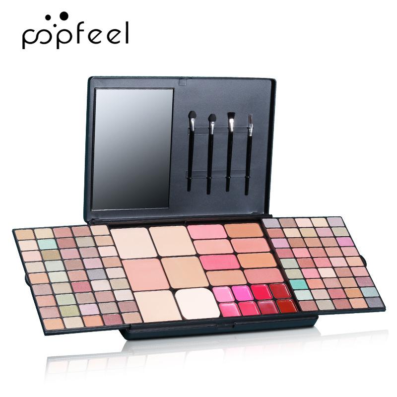 

POPFEEL 112 All In One Makeup Palette Mirror Brush Eye Shadow Powder Blush Lip Gloss Makeup Puff Beauty Eye Pallete Full Set, Ep112