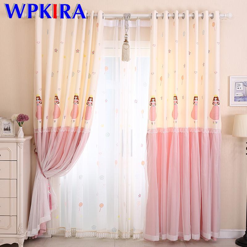 

Lovely Sweet Princess Design Semi-Shading Curtain For Baby Girls Bedroom Decoration Stitching Luxury Fabric Pink Drapes M103D3, White tulle