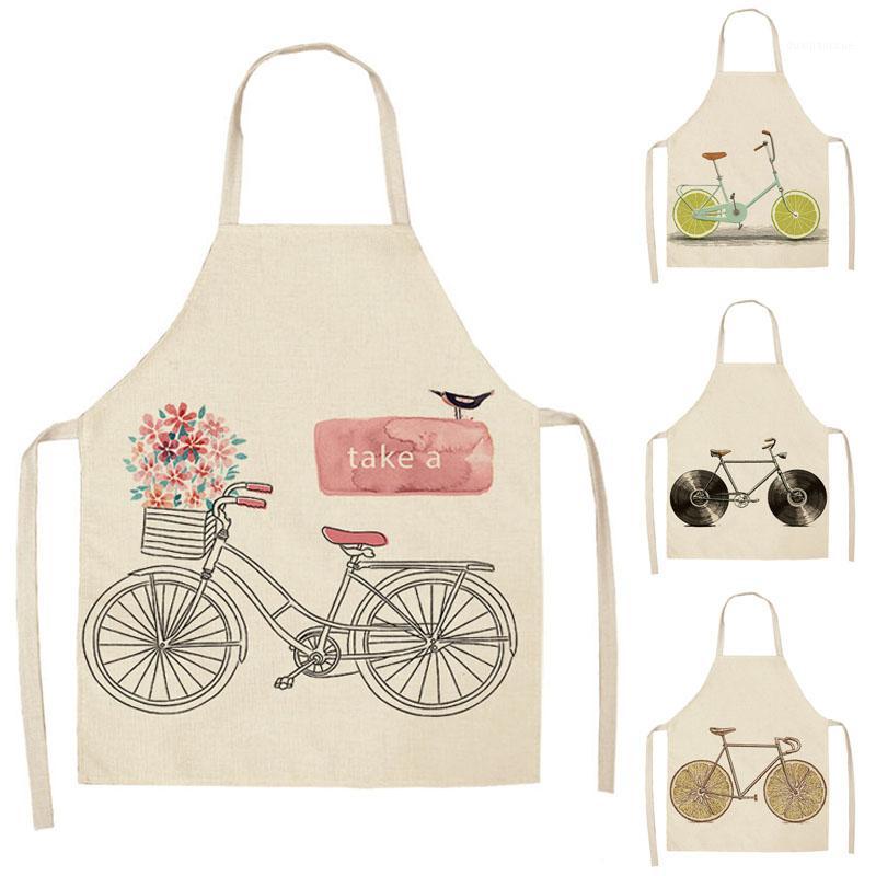 

1Pcs Funny Bicycle Printed Kitchen Apron for Woman Sleeveless Cotton Linen Aprons For Cooking Home Cleaning Tools 53*65cm T10021
