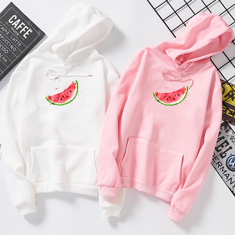 

Tops Female Autumn Winter Hooded Watermelon Graphic Print Sweatshirt Woman Harajuku Women Pullover Kawaii White Oversized Hoodie, Black