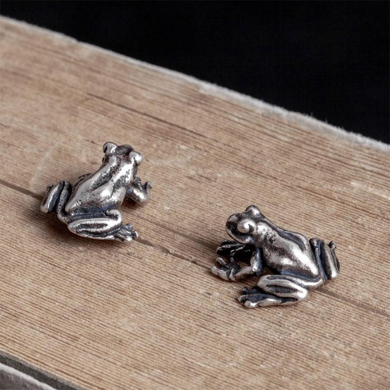 

925 Sterling Silver Frog Earrings Retro Punk Animal Stud Earrings For Women Fine Jewelry Girls Female Party Gifts Wholesale