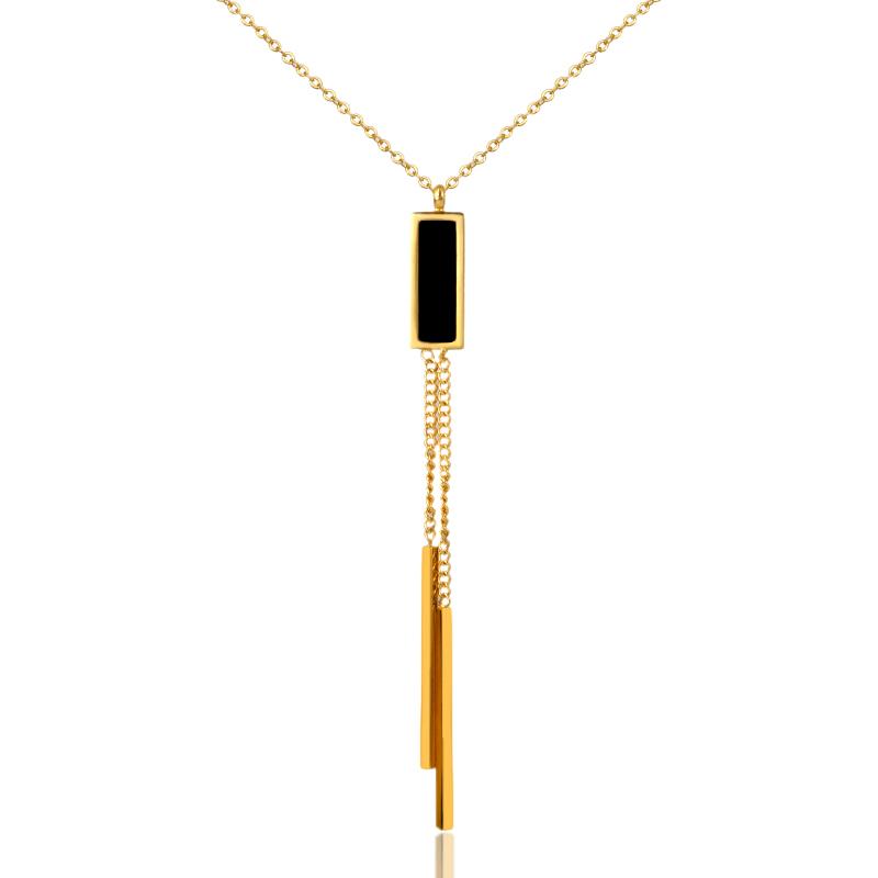 

Punk Long Tassels Pendant Necklace For Men Jewelry Stainless Steel Square Metal Choker Necklaces Statement Bijou Collar Collier