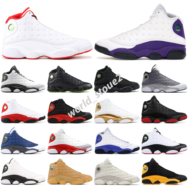 

2021 Playground 13 13s Men Shoes Flint Cap and Gown Island Green Bred court purple Aurora Green Wolf grey melo Sneakers, Color 6