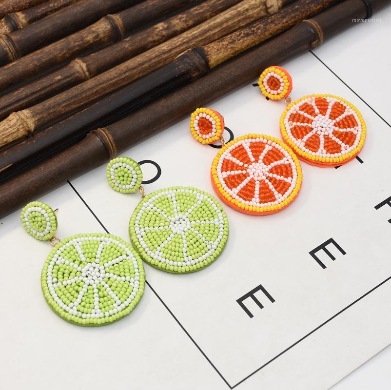 

Bohemian Seed Bead Dangle Earings Lemon Colorful Beaded Designer Fruit Orange Drop Earrings for Girls Summer Beach Jewelry 20201