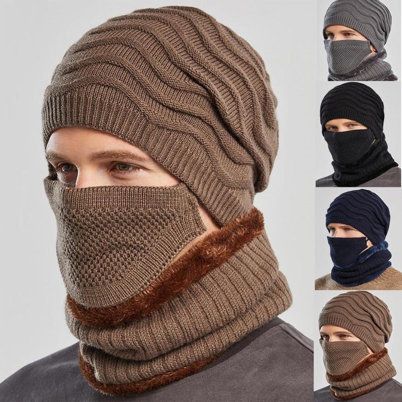 

Beanies Men's Winter Hats For Men Full Protective Winter Thick Knitted Hat Outdoor Warm Cycling Windproof Ear Mask Wool, Ny