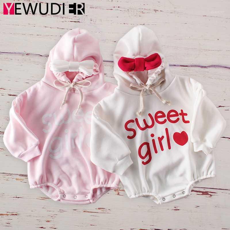 

Autumn Winter Baby Girl Romper Clothes Cute Bowknot Hooded Long Sleeve Playsuit Newborn Printed Letter Jumpsuits Toddler Outfits1, Pink