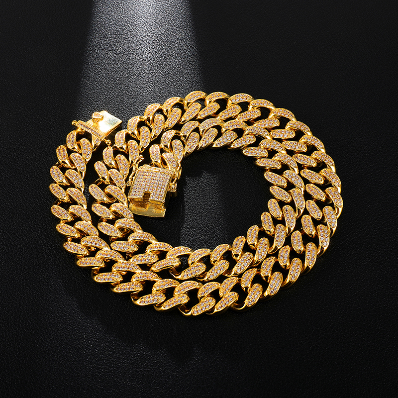 

12mm 16-30inches Top Quality Bling Zirconia Iced Out Miami Cuban Chain for Men Women Hip hop Necklaces Jewelry