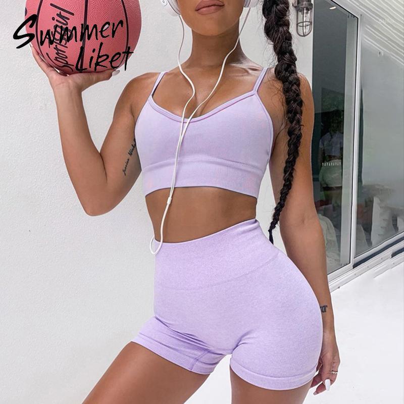 

High waist sportswear Quick dry yoga suit Sleeveless two piece suit female Gym Clothes Folds Set Vital Seamless Sport new1
