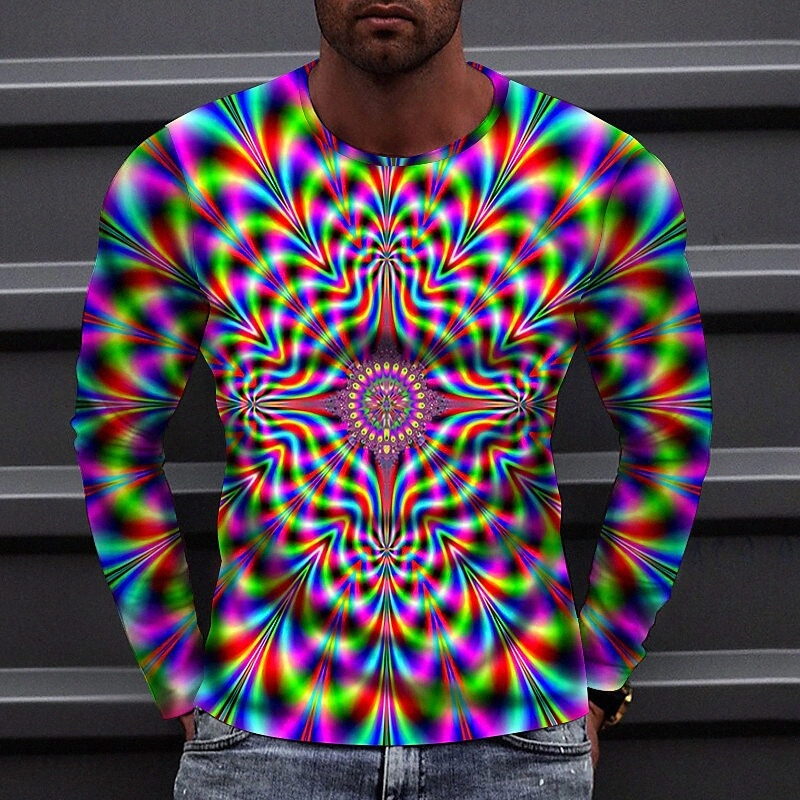 T-shirt Hommes 3D Imprimer Imprimé Optique Crew Col Camp Rue Casual Impression À Manches Longues Tops Sportswear Casual Mode Casual Confortable V
