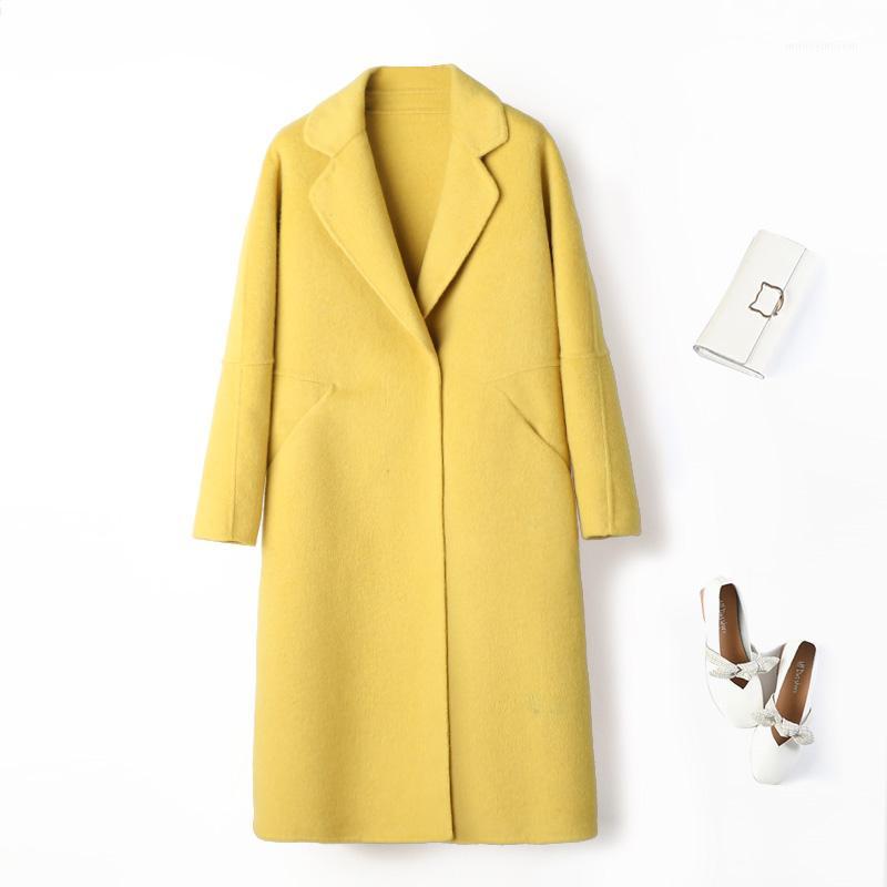 

Spring women plus size coats 2020 new double faced woolen overcoat women' long yellow cocoon wool coat v-neck thick cashmere1, See chart