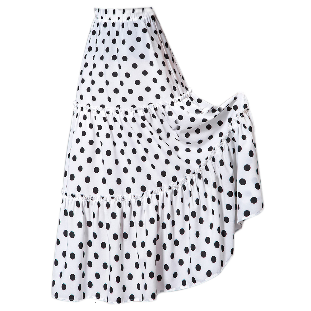 

2021 New Womens Polka Dot Printing Pleated Midi Skirt High Chic Mid-calf Elastic Waist a Line Skirts Women 74mh, Beige