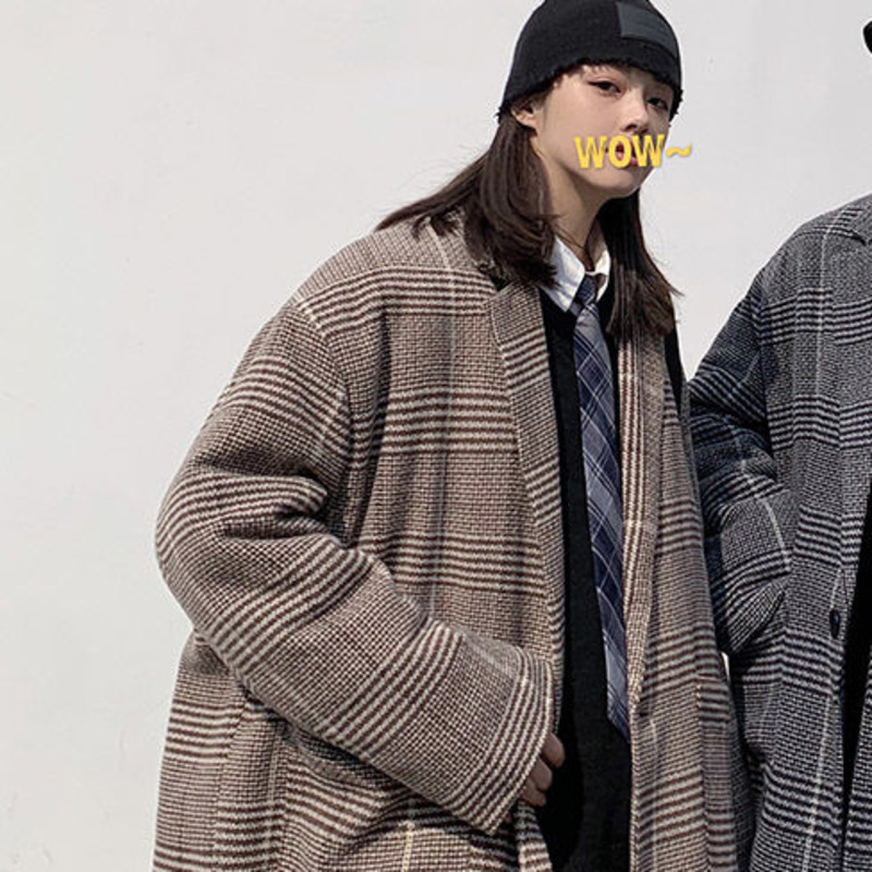 

Coat 2021 Male Autumn Thin New Winter Couples Plaid Jacket Wool and Youth Men's Clothes C2BY, Black