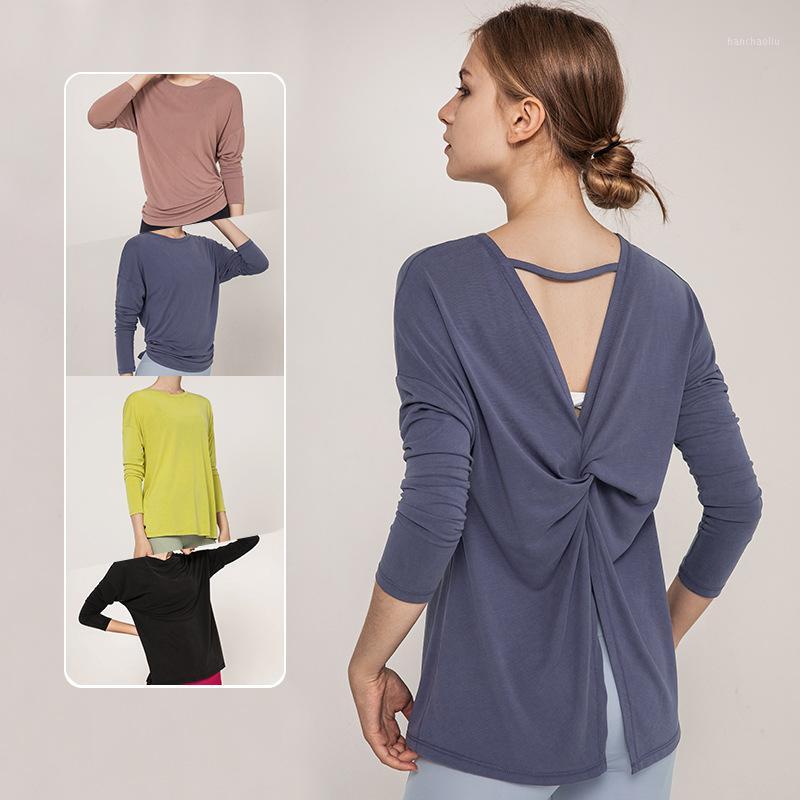 

Women Yoga Shirts 2020 New beautiful back yoga wear long-sleeved t-shirt autumn and winter loose blouse quick-drying sports fitness clothes1