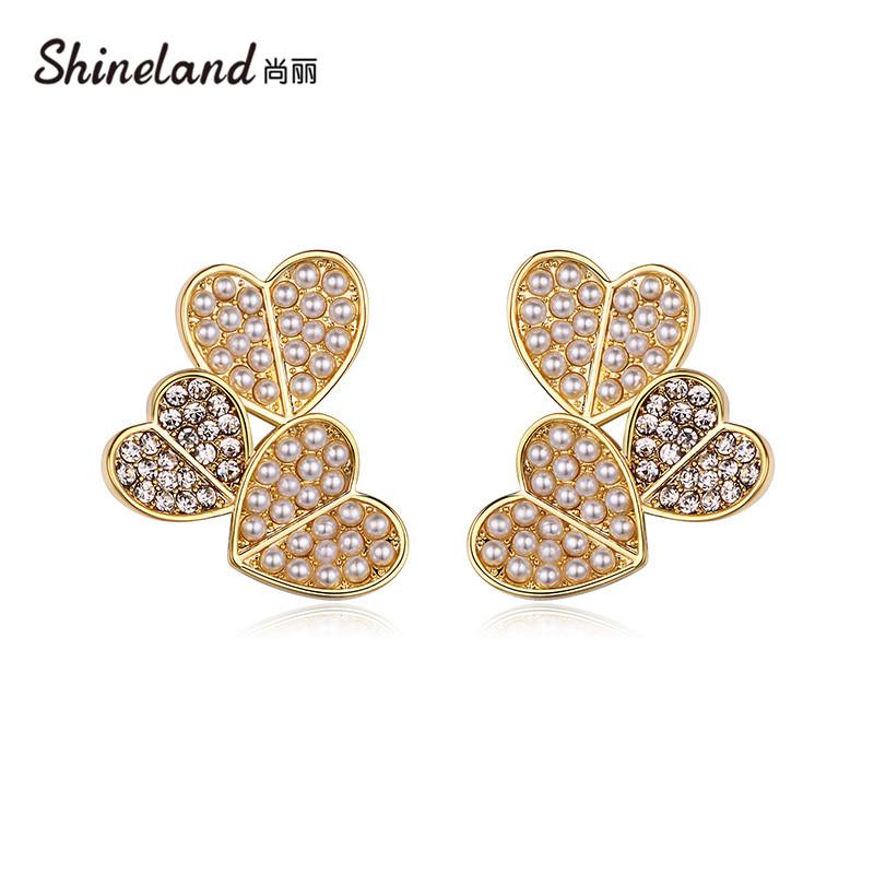 

Stud Shineland Charm Elegant Heart Simulated Pearl Earrings For Women 2021 Fashion Trendy Jewelry Brincos Christmas Gift