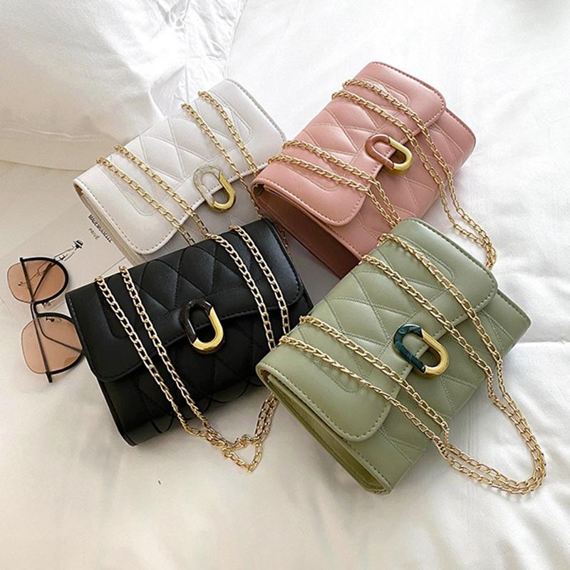 

Fashion Women Shoulder Messenger Bag Lozenge Shopping Bags Lady Metal Chain Small Square Bag Female Casual Underarm Handbag, Black