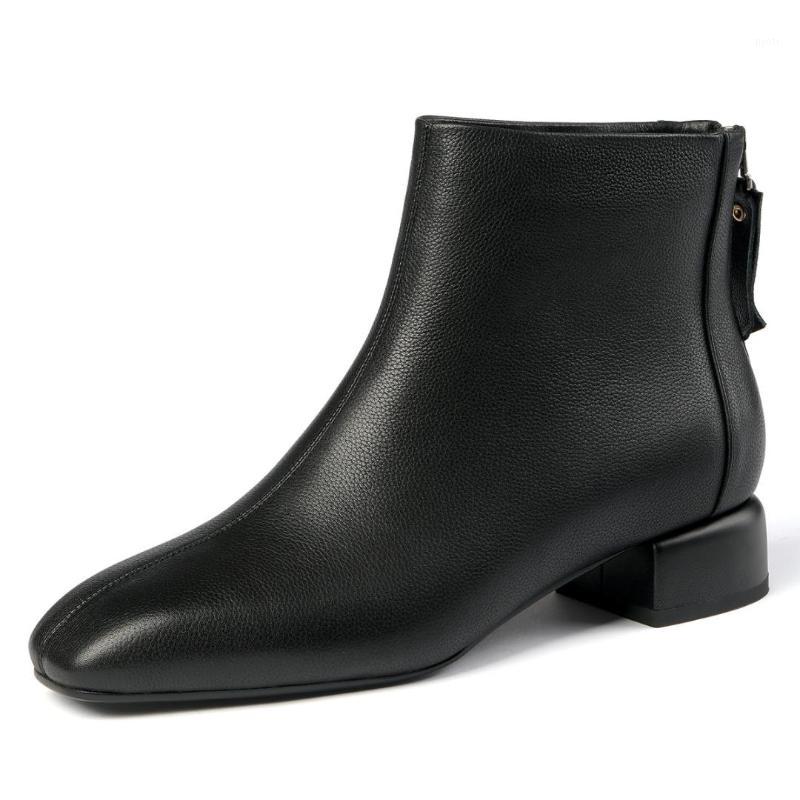 

Plus size 34-41 women's genuine leather bacck zip flats ankle boots high quality female comfortable autumn short booties shoes1, Black
