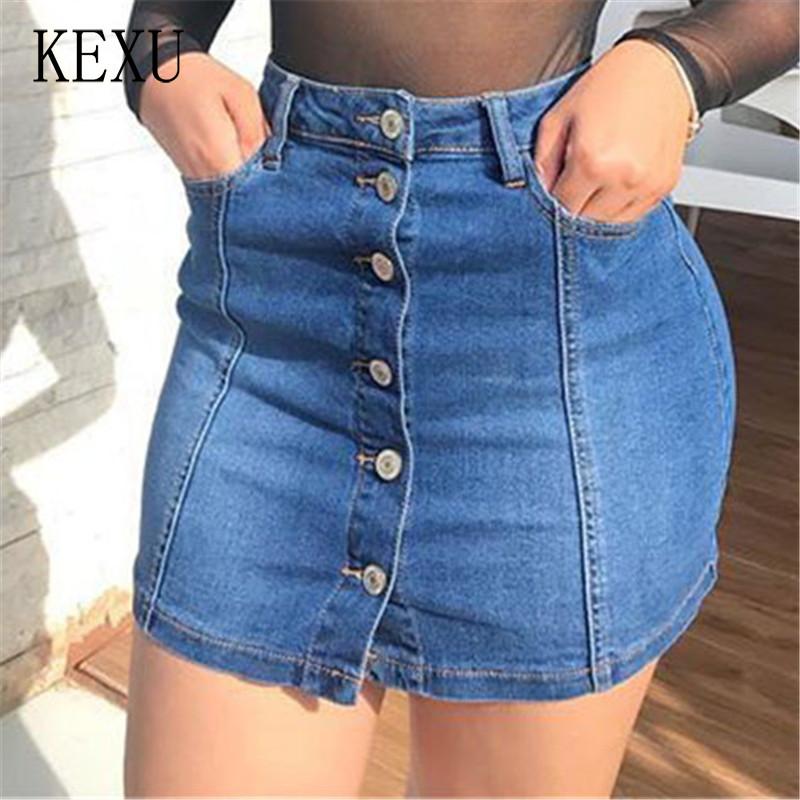 

KEXU High Waist Denim Skirt Casual Pencil Skirt Streetwear, Blue