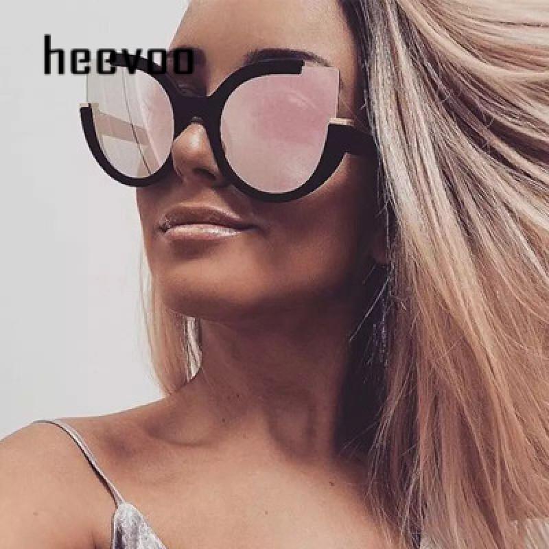 

Sunglasses Retro Large Cat Eye Women Brand Designer Mirror Personality Semi-Rimless Cateye Sun Glasses For Lady Shadow UV400