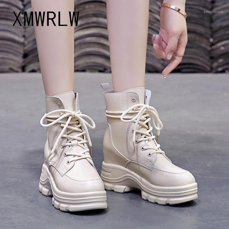 

XMWRLW Fashion High Heels Ankle Boots For Women 2020 Spring Autumn PU Leather Woman Ankle Boots Rubber Sole Ladies Shoes Boot1, Beige