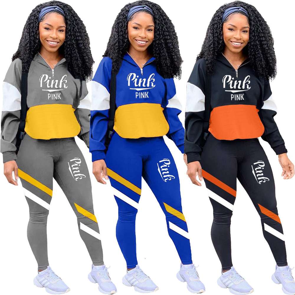 

2021 New Pink Orange Two Pieces Set Women Fitness Sportswear Autumn Long Sleeve Ny Tops Elastic Leggings Tracksuit Z96h, Blue